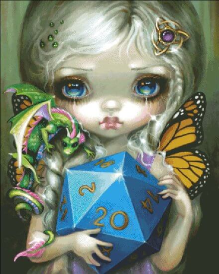 20 Sided Dice Fairy Cross Stitch Pattern by Jasmine Becket-Griffith