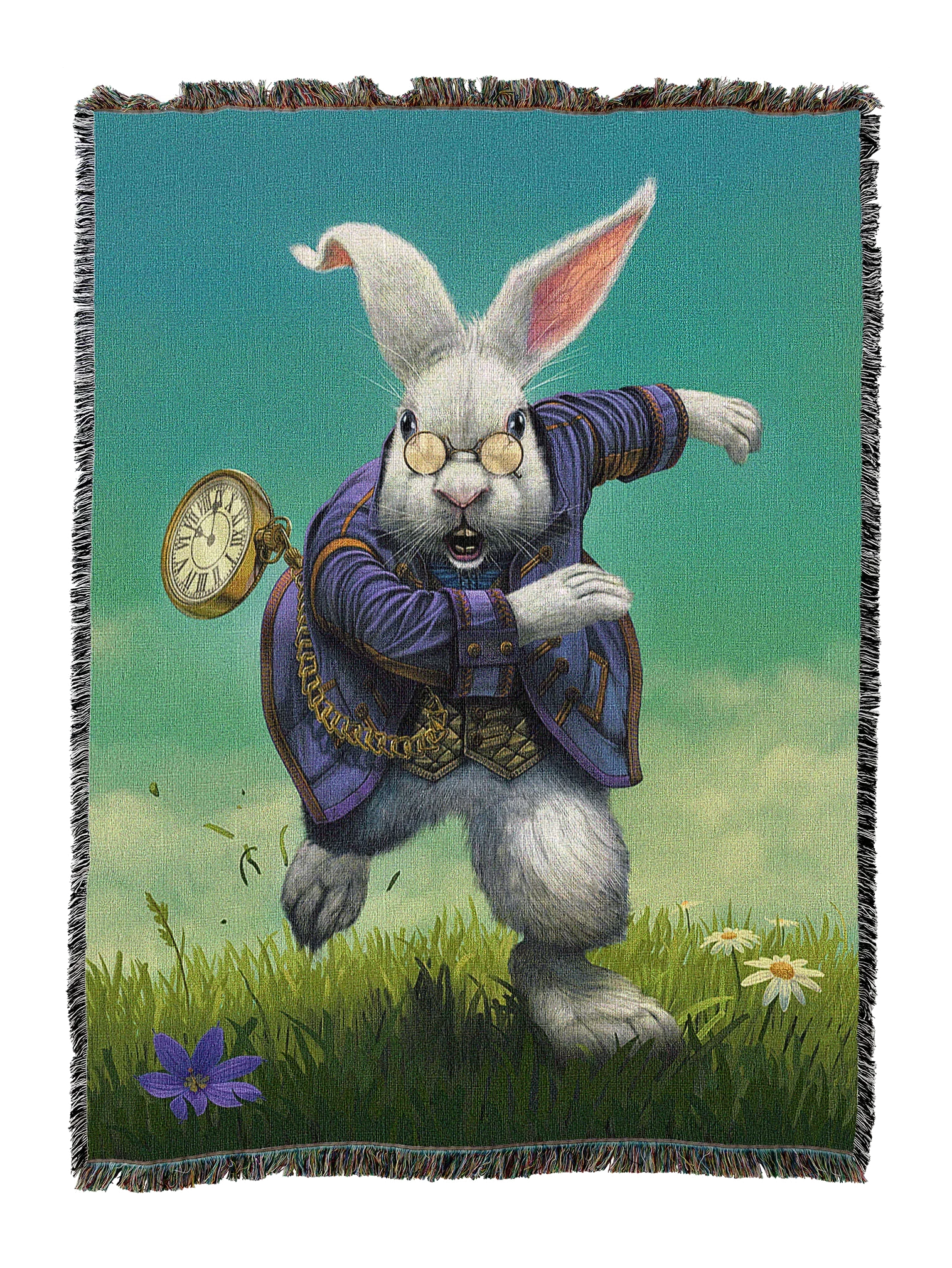 Alice in Wonderland White Rabbit Tapestry Blanket by Vincent Hie