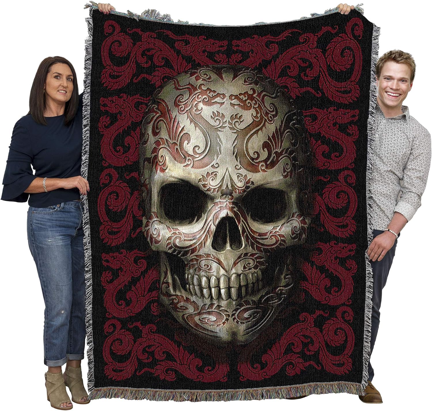 Asian Dragon Skull Tapestry Blanket by Anne Stokes - Image 2