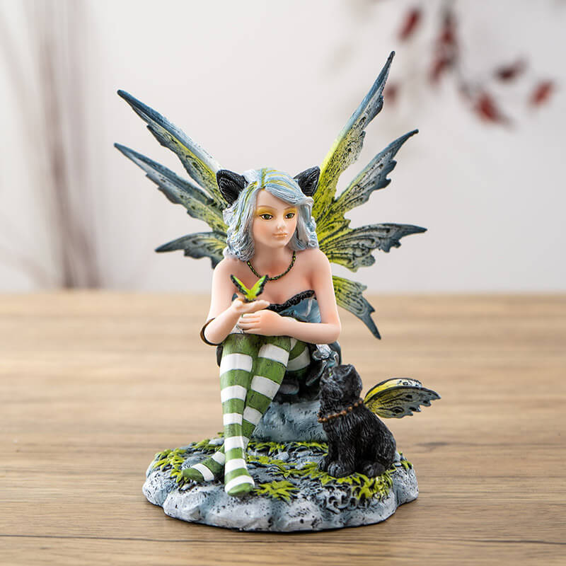 Black Cat Fairy with Butterfly Figurine - Image 4