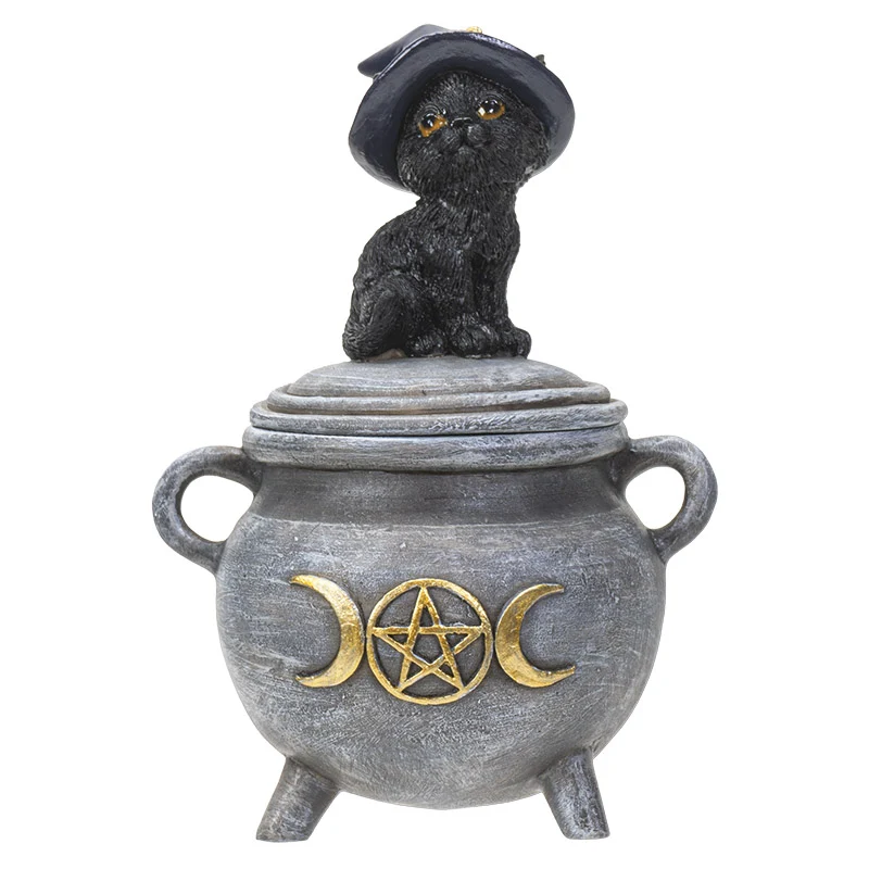 Black Cat on Cauldron Trinket Box