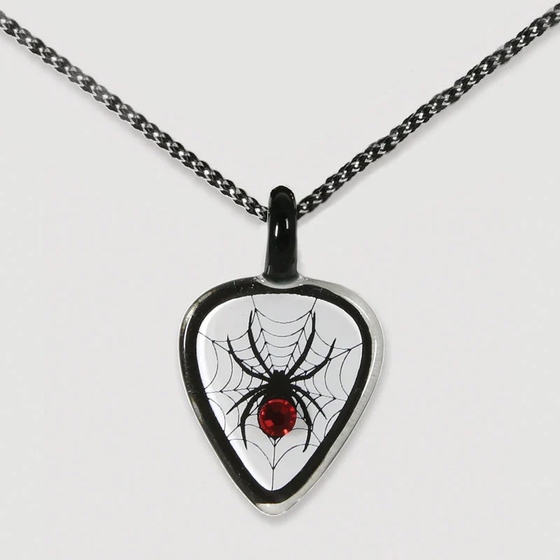 Black Widow Spider Guitar Pick Glass Necklace
