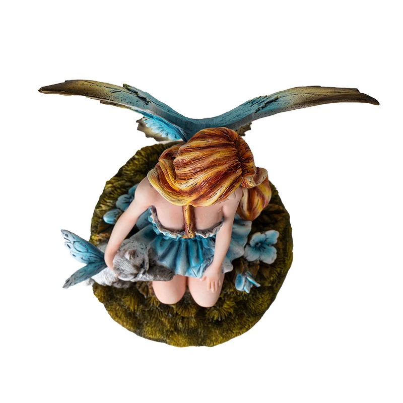 Blue Fairy with Winged Cat Figurine - Image 3