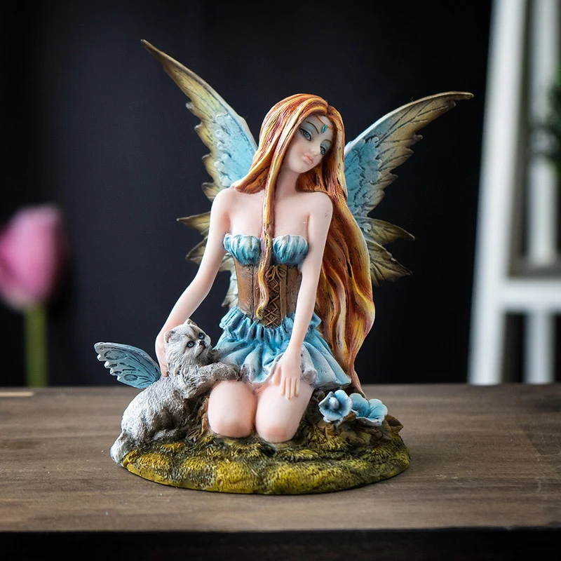 Blue Fairy with Winged Cat Figurine - Image 6