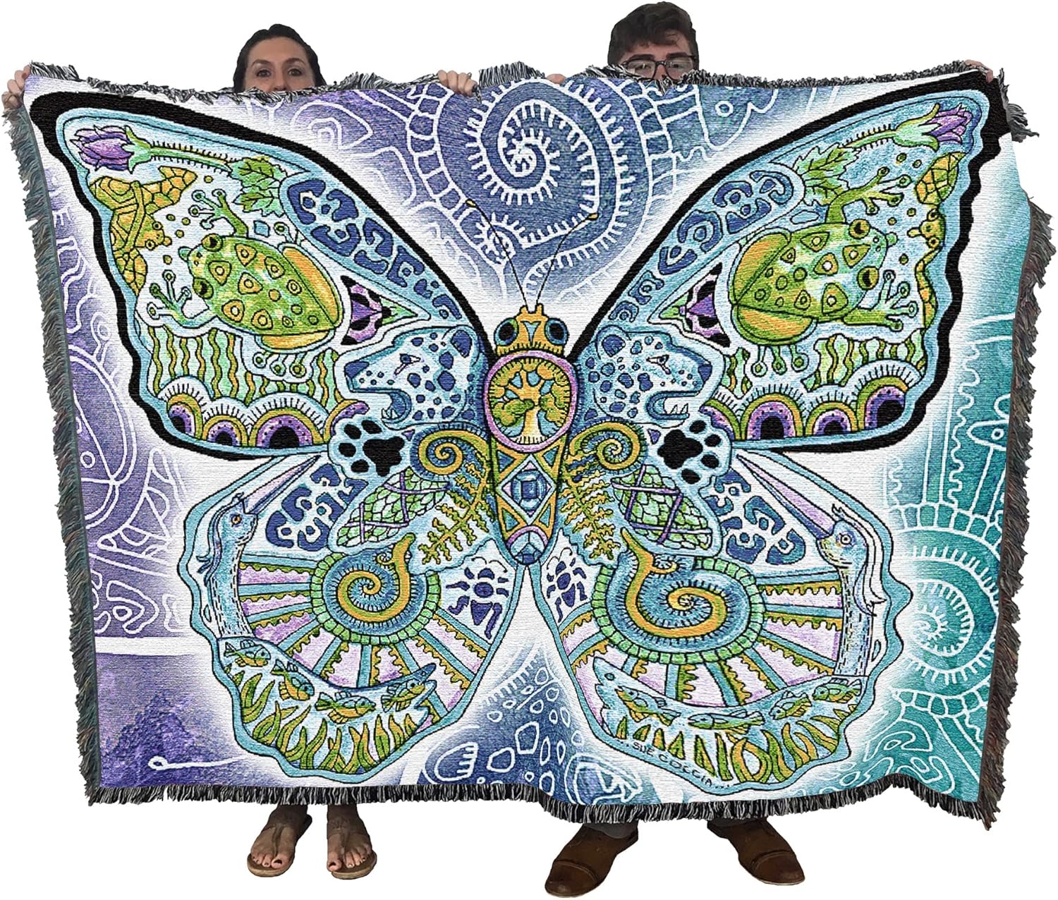 Blue Morpho Butterfly Totem Tapestry Blanket - Image 2