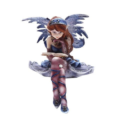 Blue Reading Fairy Shelf Sitter Figurine
