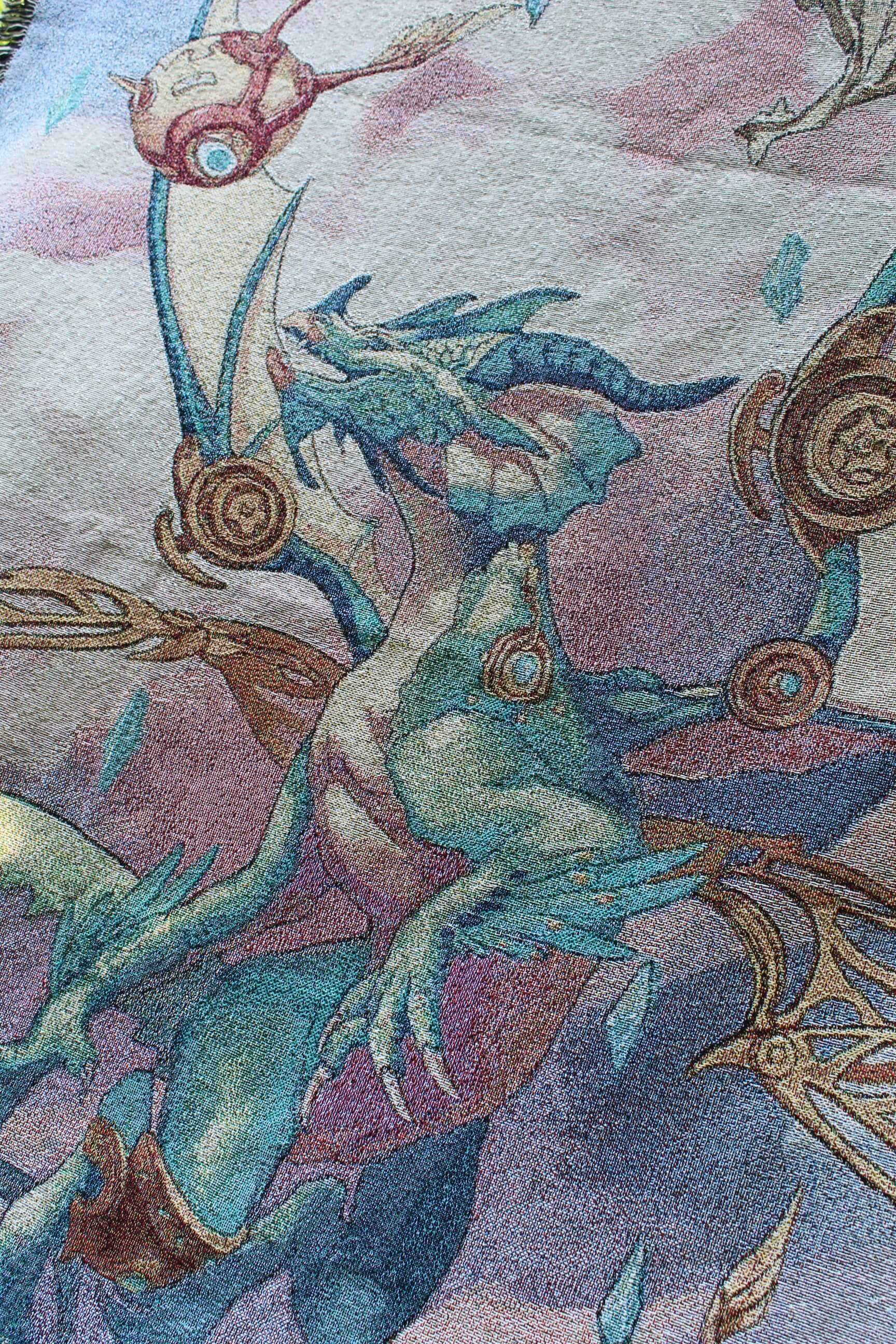 Blue Steampunk Dragon Tapestry Blanket - Image 4