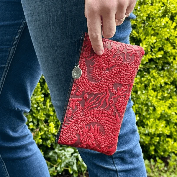 Cloud Dragon Leather Zip Wristlet Pouch - Image 4