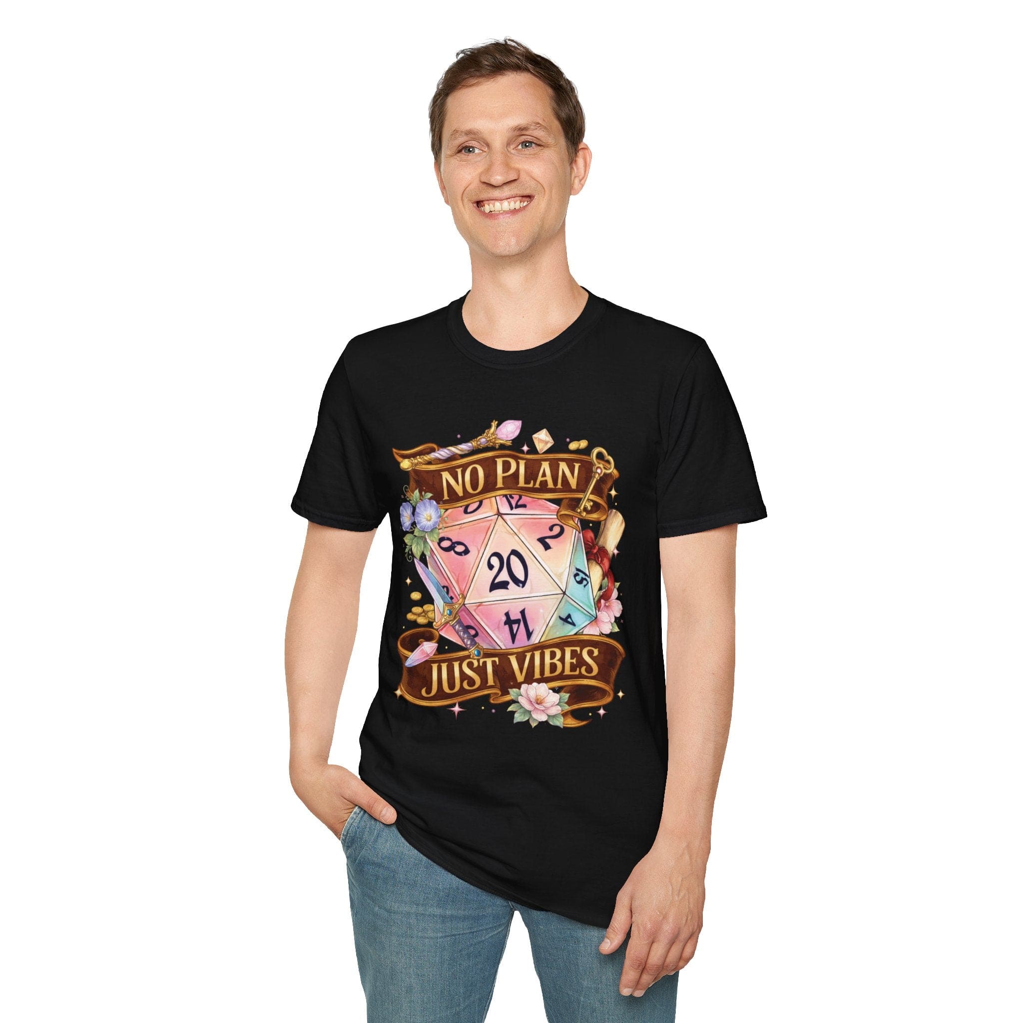 No Plan Just Vibes Dice D&D T-Shirt - Image 7