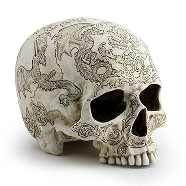 Dragon & Thistle Coat of Arms Skull Figurine - Image 3
