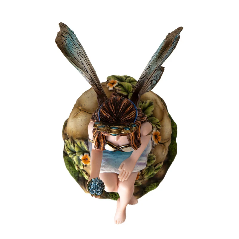 Fairy with Baby Dragon on Mushroom Figurine - Image 3