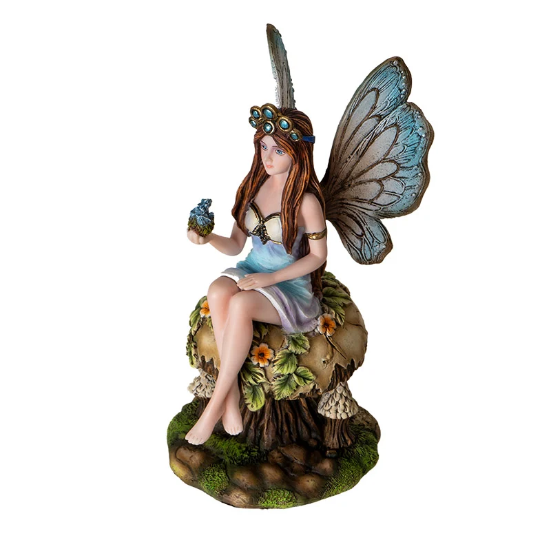 Fairy with Baby Dragon on Mushroom Figurine - Image 4