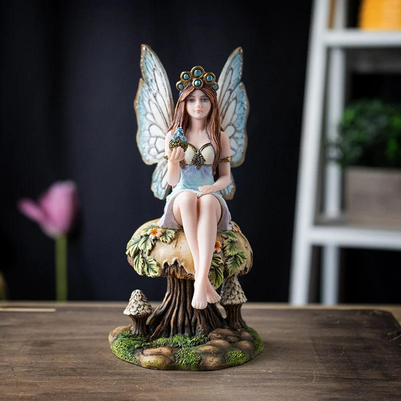 Fairy with Baby Dragon on Mushroom Figurine - Image 5