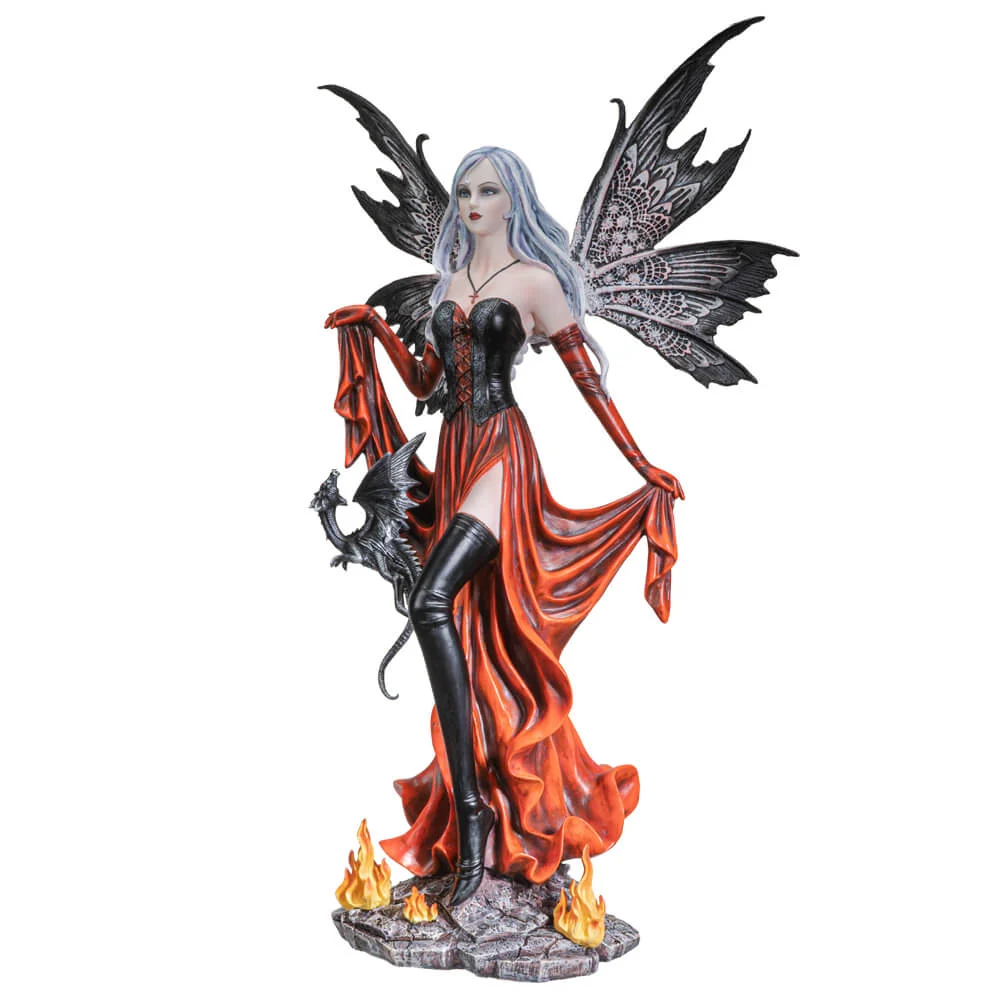 Fire Fairy with Black Dragon Figurine