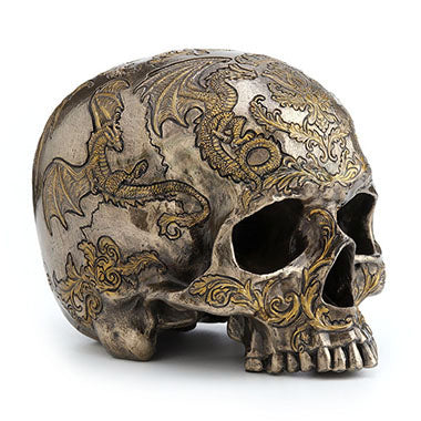 Flying Dragon Coat of Arms Skull Figurine - Image 3