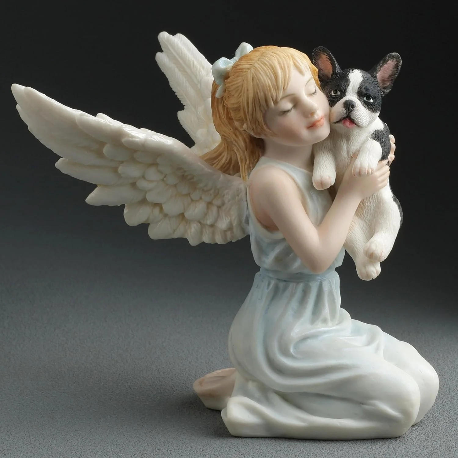 French Bulldog & Little Girl Angel Figurine - Image 2