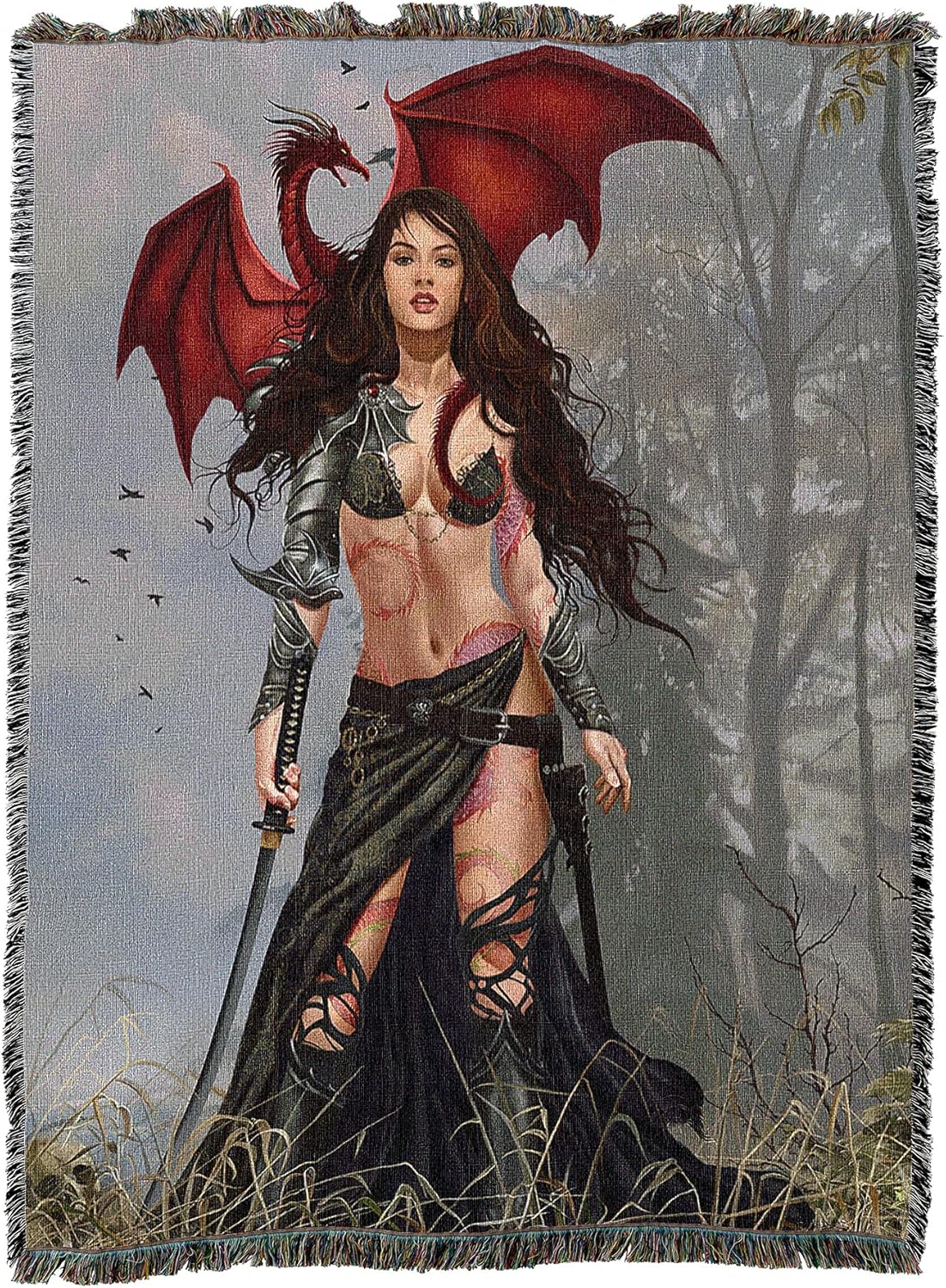 Furion Dragon & Woman Tapestry Blanket by Nene Thomas