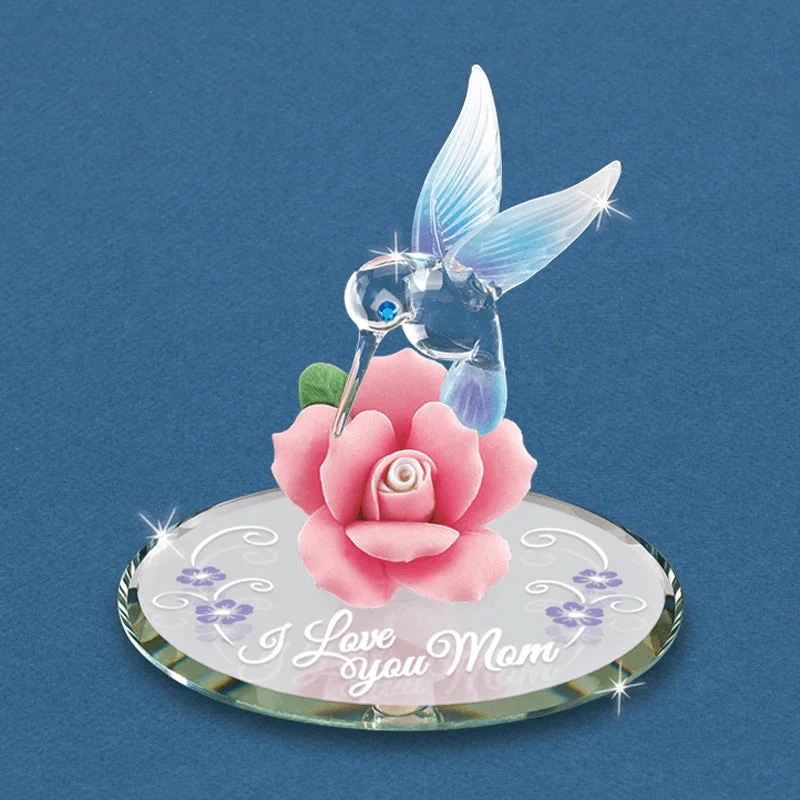 Glass "I Love You Mom" Hummingbird Figurine