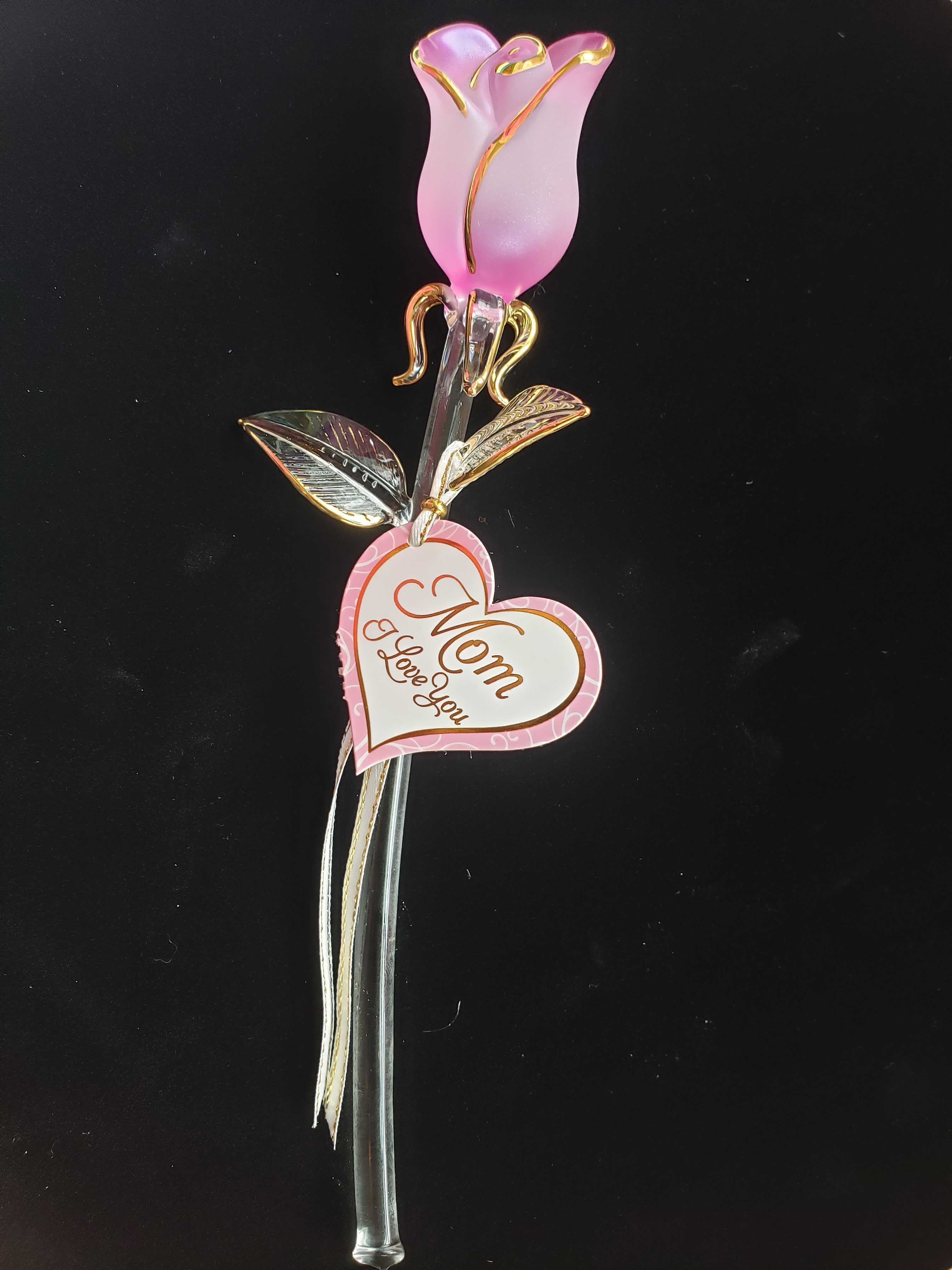 Glass Pink Pearl "Mom, I Love You" Rose Figurine - Image 4