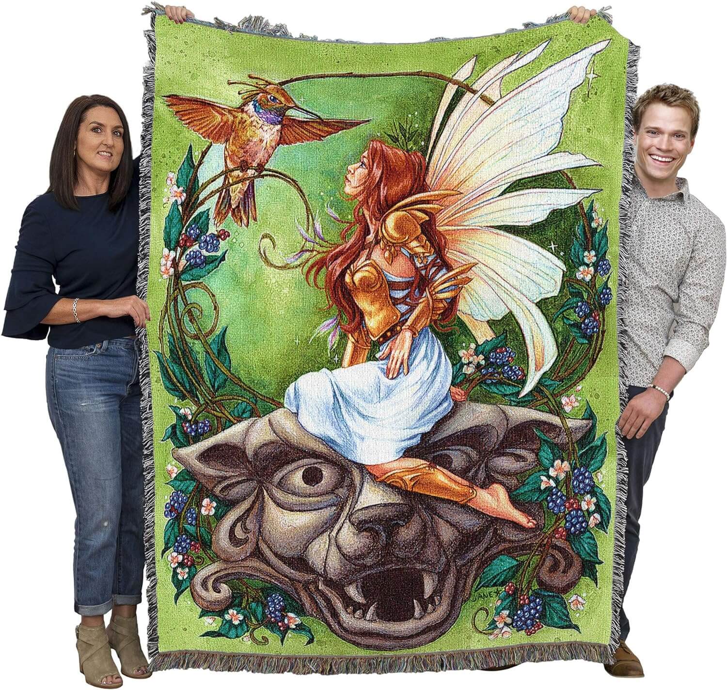 Golden Hummingbird Clan Tapestry Blanket - Image 2