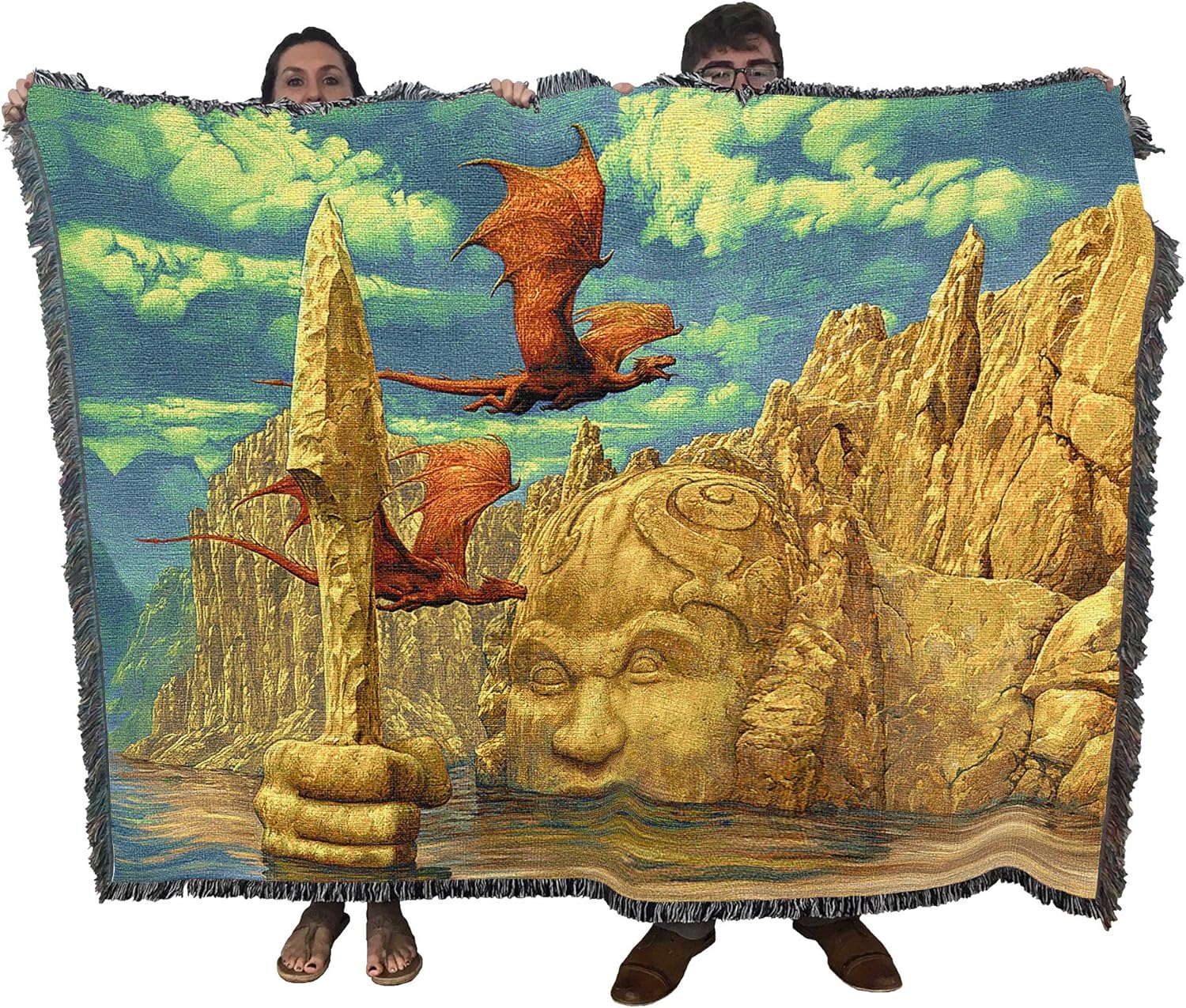 Red Dragons & Lake Temple Tapestry Blanket - Image 2