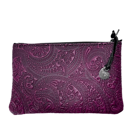 Paisley Leather Zipper Pouch - Image 2