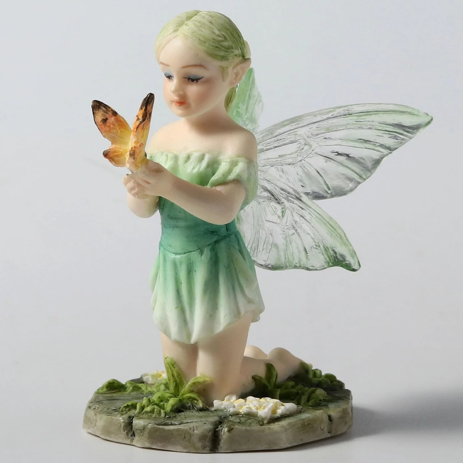Pale Green Kneeling Butterfly Fairy Figurine - Image 4