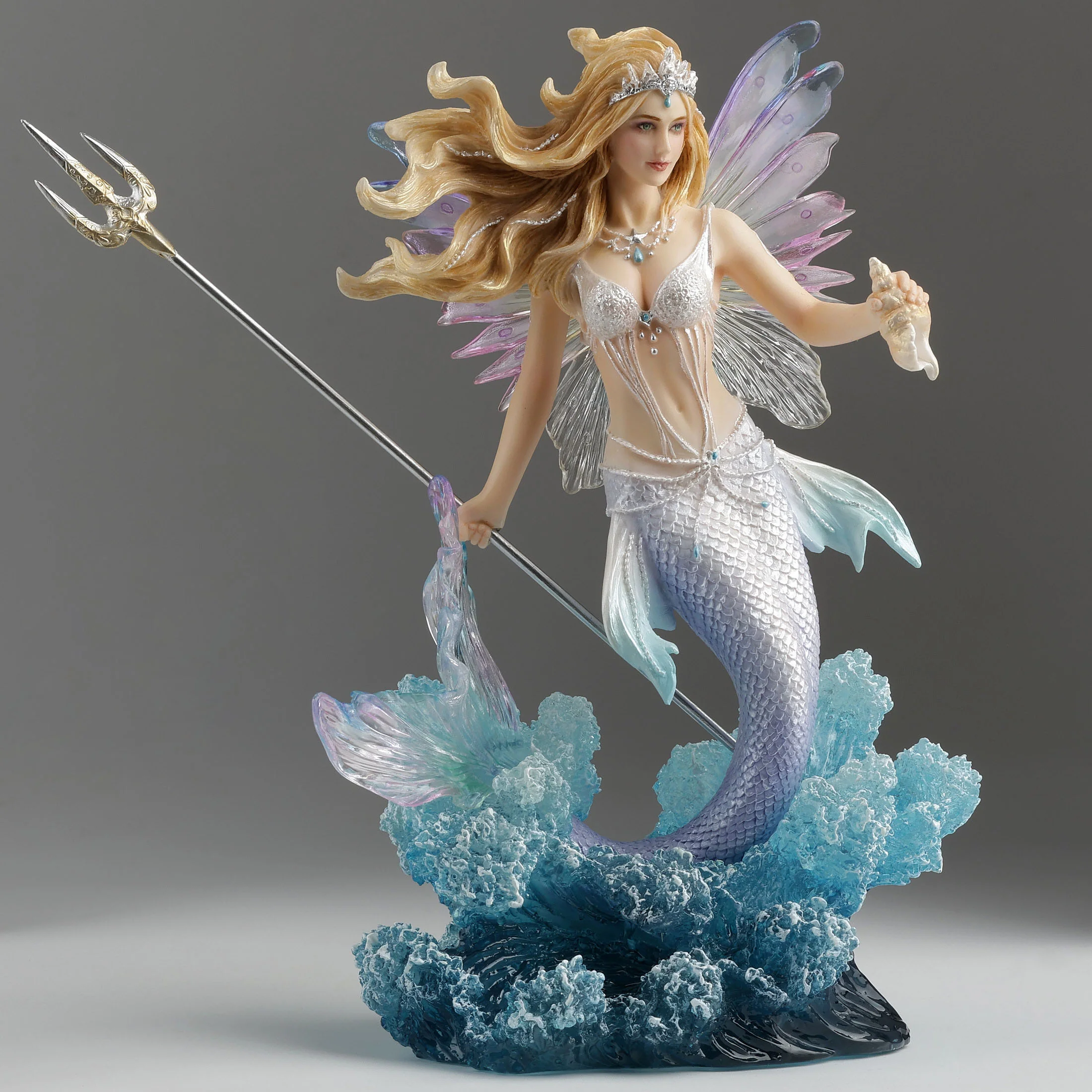 Queen Mermaid Fairy Holding Trident Figurine - Image 2