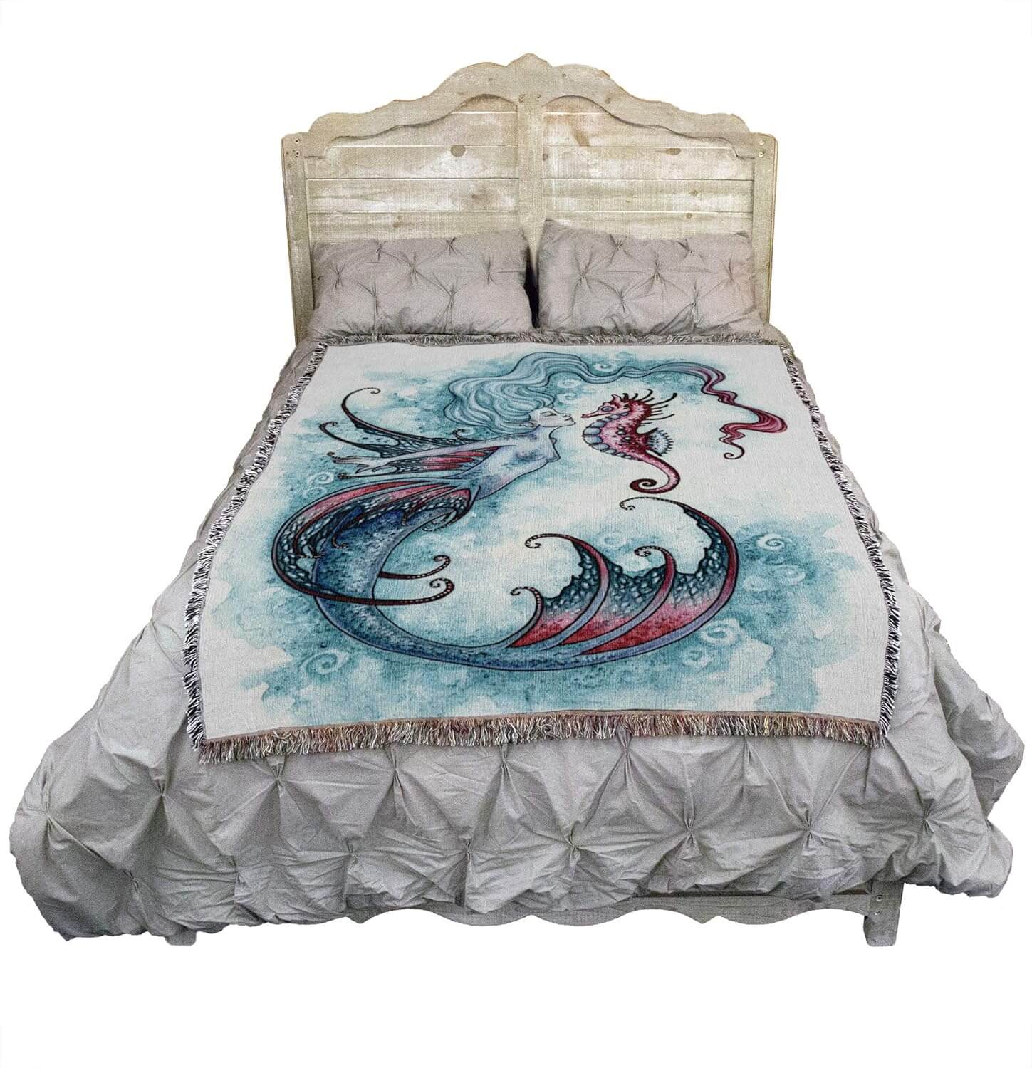 Sea Horse Mermaid Crush Tapestry Blanket - Image 2