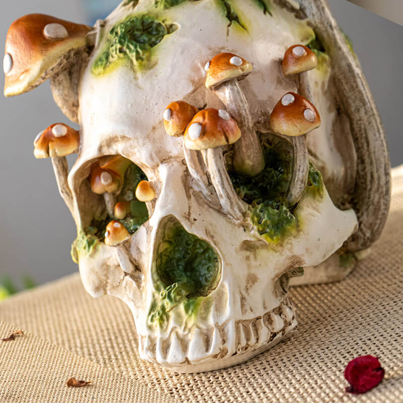 Skull with Mushrooms Figurine - Image 3