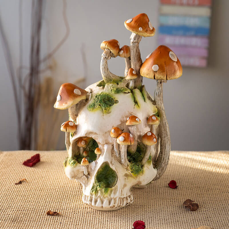 Skull with Mushrooms Figurine - Image 5