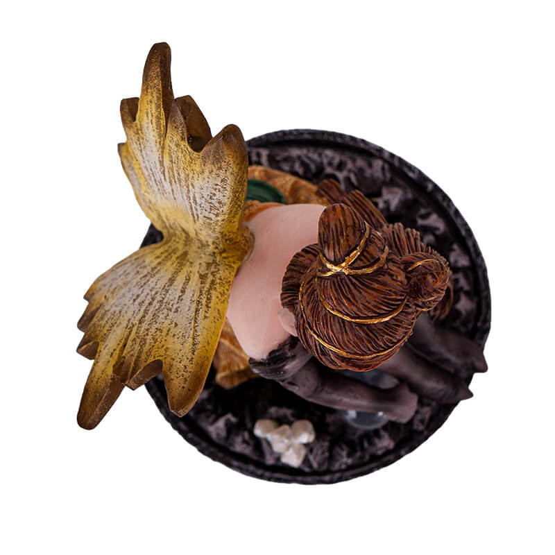 Small Black & Gold Crystal Ball Fairy Figurine - Image 2