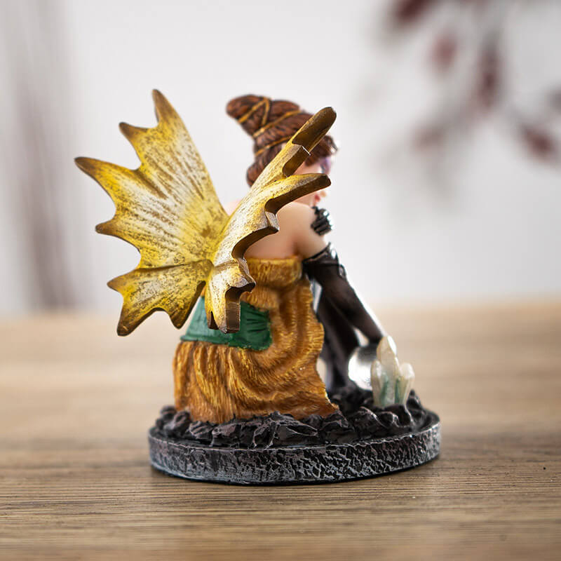 Small Black & Gold Crystal Ball Fairy Figurine - Image 3