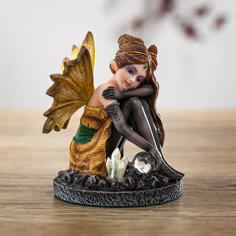 Small Black & Gold Crystal Ball Fairy Figurine - Image 5