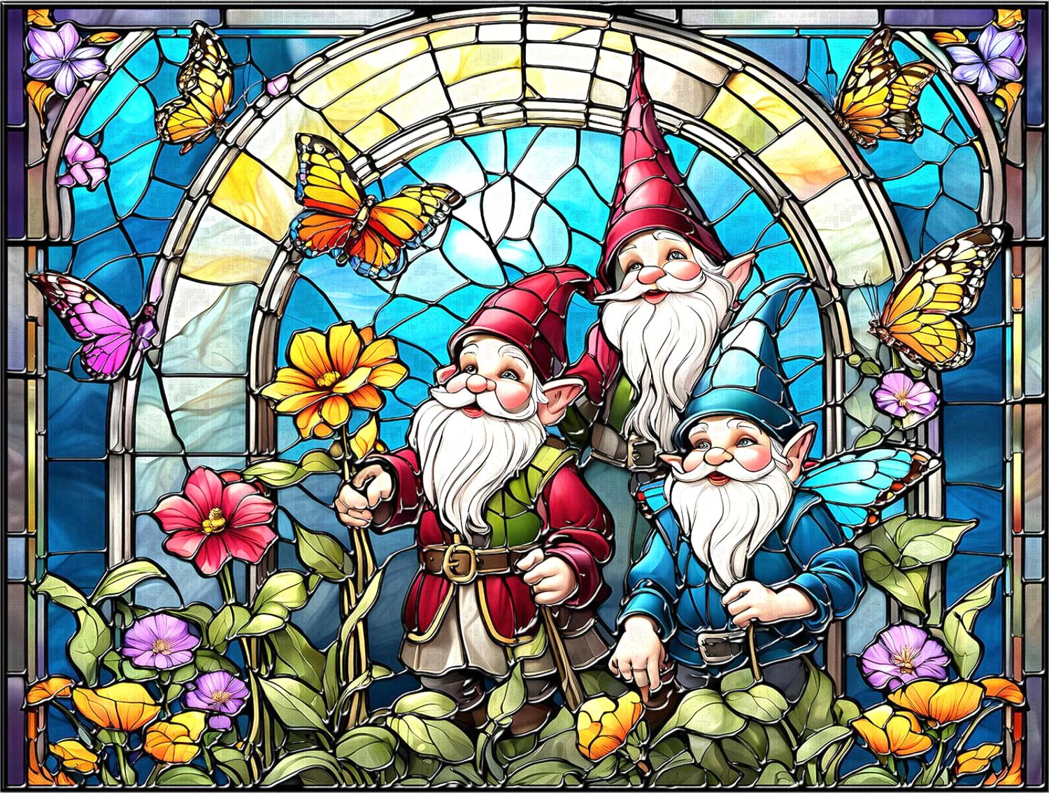 Stained Glass Gnomes Jigsaw Puzzle (300 Pieces)