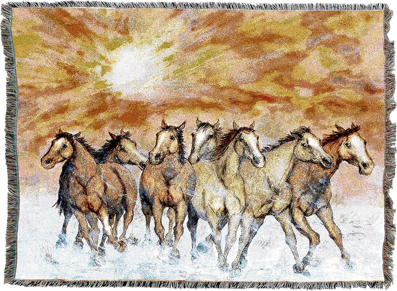 Sunset Run Horses Woven Tapestry Blanket