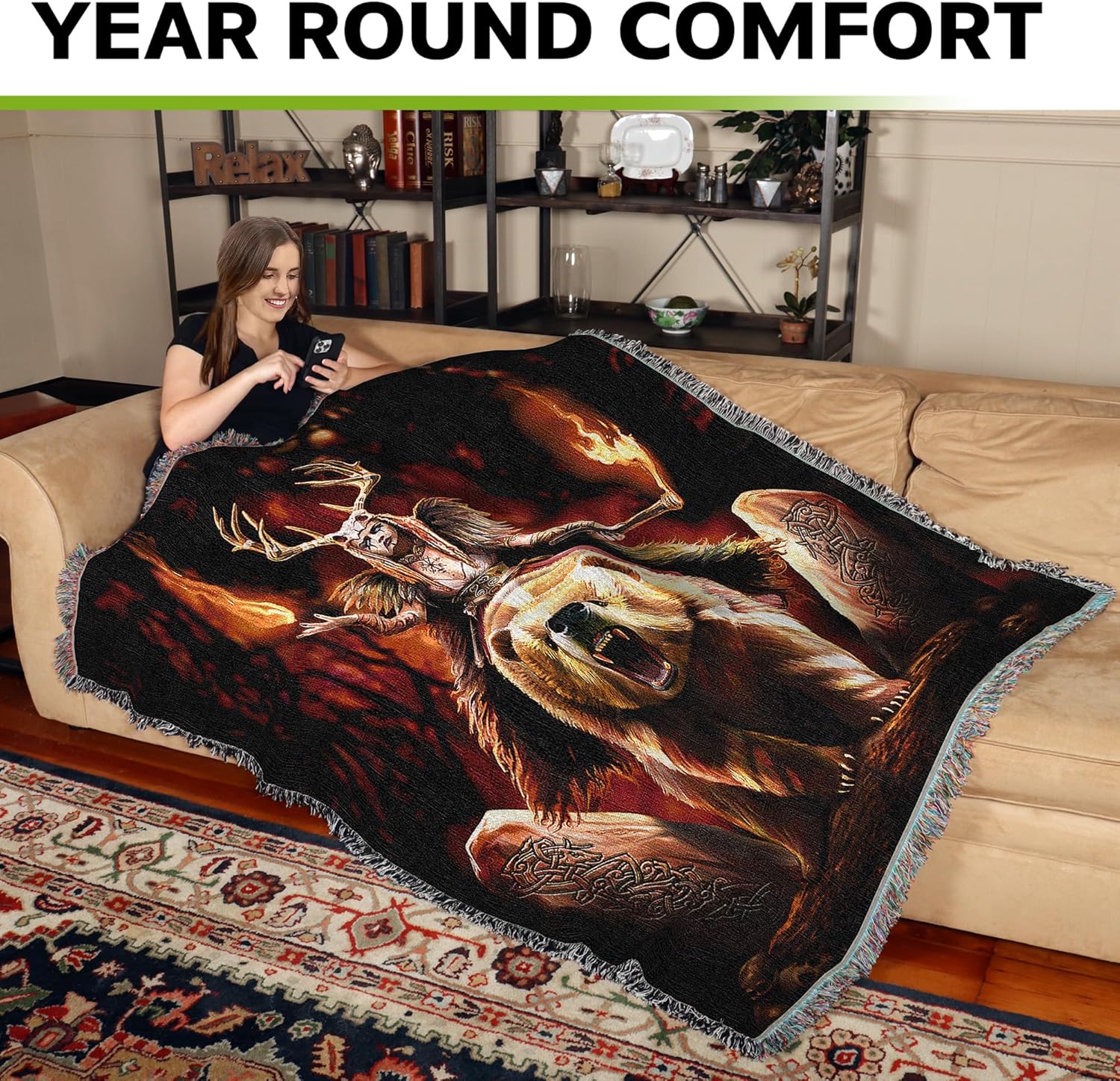 Viking Witch Tapestry Blanket by Anne Stokes - Image 3