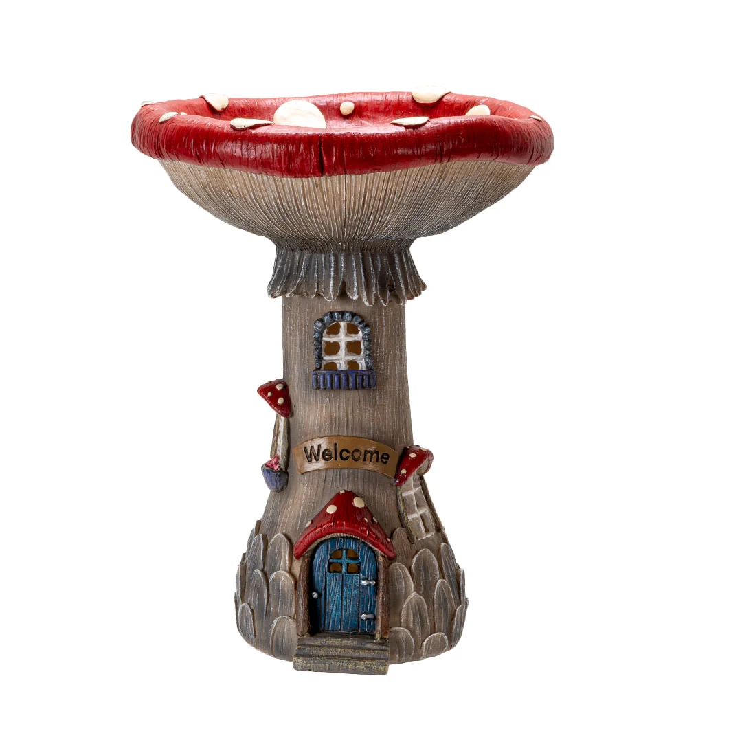 'Welcome' Toadstool Mushroom House with LED Figurine
