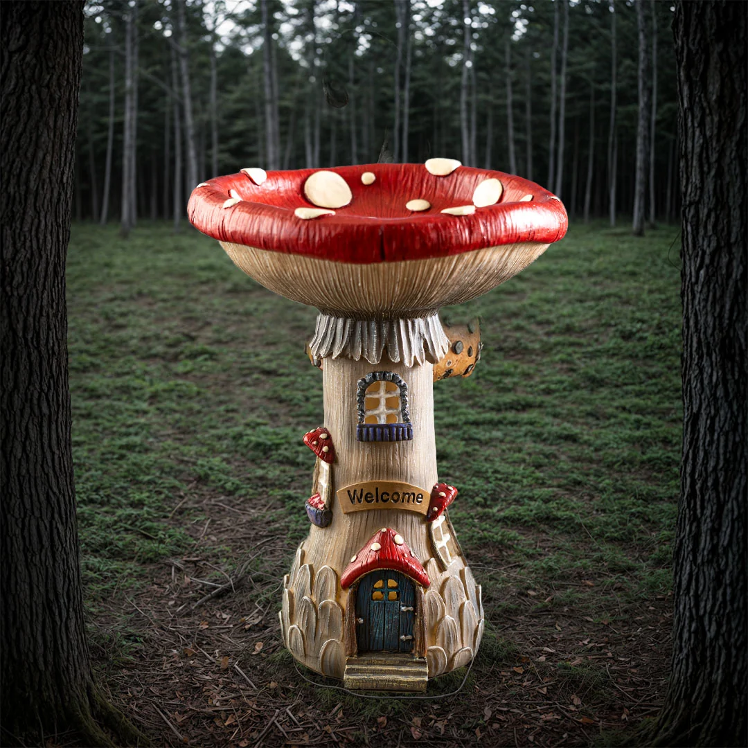 'Welcome' Toadstool Mushroom House with LED Figurine - Image 5