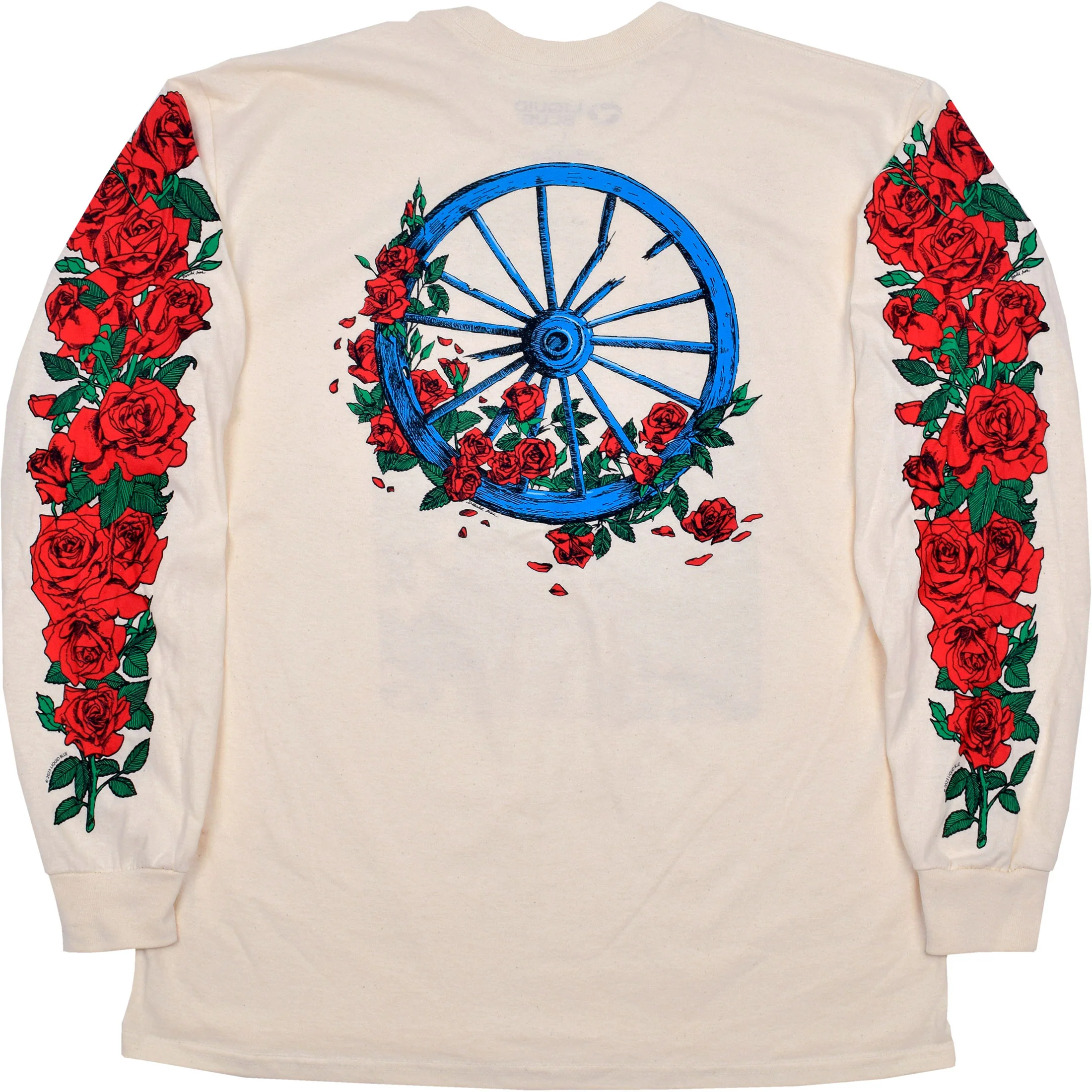 Woodcut Wheel & Roses Long Sleeve T-Shirt - Image 2