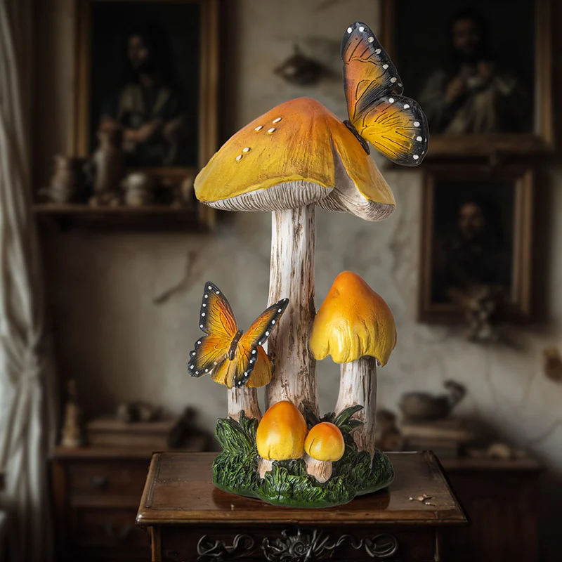 Yellow Mushrooms & Butterflies Figurine - Image 3